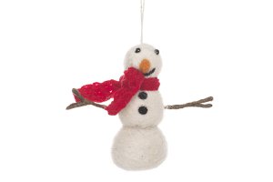 Handgemaakte vilten sneeuwpop met gebreide sjaal biologisch afbreekbare hangende decoratie