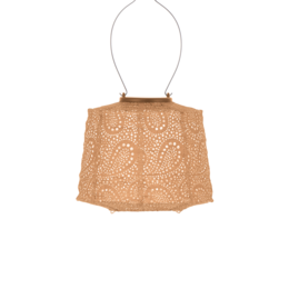 Handcrafted solar lamp with a paisley pattern design, made of a warm apricot-colored material. The lamp measures 20cm in size and is suitable for outdoor use.