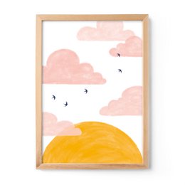 A4 poster featuring a sun and clouds in a pastel color palette.