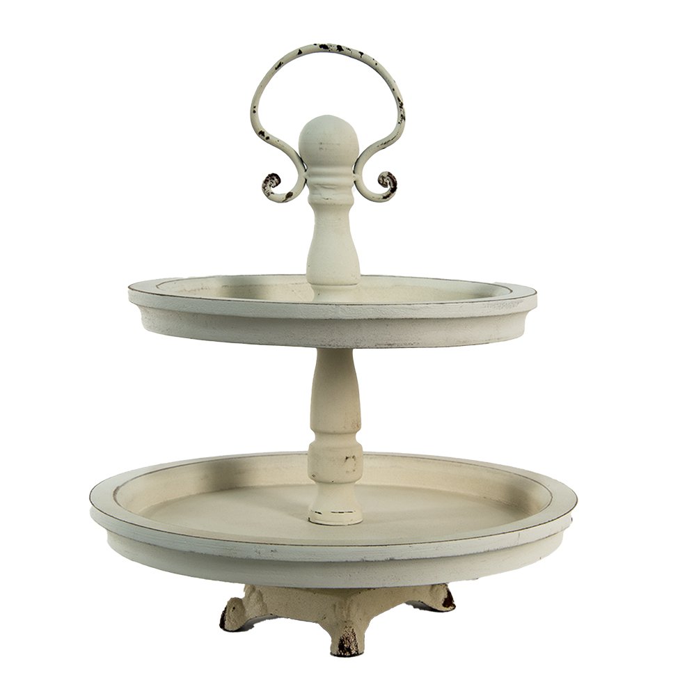 Etagère 2 laags Ø 30x36 cm Beige Hout Serveerschaal