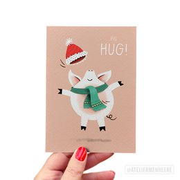 A red Christmas card with a cute, fluffy white sheep or llama illustration and the text "FLEECE" on it.