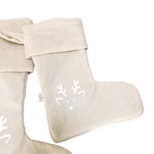 Kerstsok rendier 20x16cm linnen