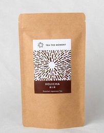 Roasted Japanese Hojicha tea in 50g, 100g, and 200g packages. Earthy, toasted flavor with a reddish-brown color.