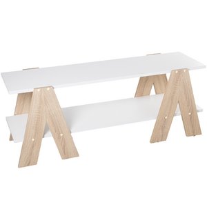 WITTE HOUTEN TV-TAFEL MET EIKEN KLEUR HOUTEN POOT 2 NIVEAUS_ 120X38X46CM PLANK: 120X34X1.8 ST72283