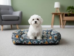 "Durable dog bed with checkered plaid pattern, semi-waterproof canvas, non-slip base, available in blue, green, brown, multiple sizes for medium and large dogs"