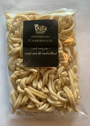  "Caserecce pasta, curved tube shape, beige color, gift packaging, Italian pasta"