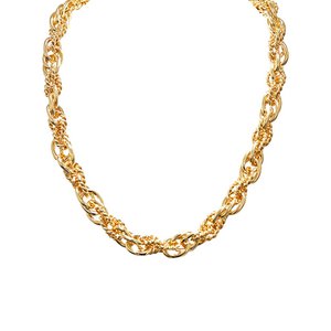 Double Link Chain Necklace with Alternating Smooth and Twisted Rings