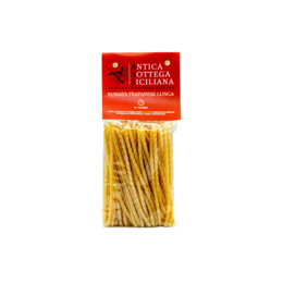 Long, traditional pasta made from durum wheat flour. Packaged in a red and green bag with the Antica Osteria Italiana brand name.
