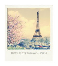 "Paris postcard Eiffel Tower vintage polaroid style photography scenic landmark"