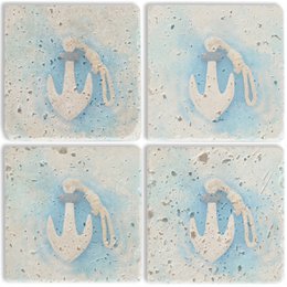  Set of 4 stone coasters with anchor design, suitable for use as trivets.