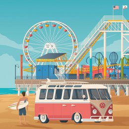 Affiche Santa Monica Vintage | Poster Ville Santa Monica Californie États-Unis