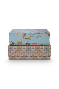 Set/2 Box Rectangular Blooming Tales Blue-Khaki