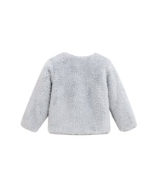 Girl's gray faux fur coat with flower pockets P129-11607211