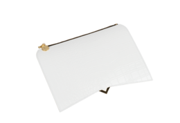 White croco-embossed leather handbag with gold-tone hardware and detachable shoulder strap.