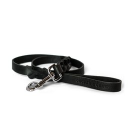 Black twisted dog leash with adjustable length and durable construction for secure walking.