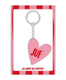  Pink heart keychain with "JUF" text, teacher gift, metal ring charm
