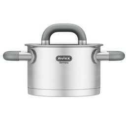  Stainless steel pot with a 16 cm diameter, suitable for stock and soups. Features a durable construction and ergonomic handles for easy handling.