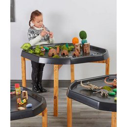  Cosy tall wooden tuff spot stand, 66cm high, for educational play. Features various shapes, colors, and textures for sensory exploration.