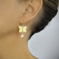 18K gold plated butterfly earrings with Golden Shadow drops