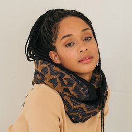 Kalei Infinity Scarf - Soft, patterned scarf in shades of brown and black.