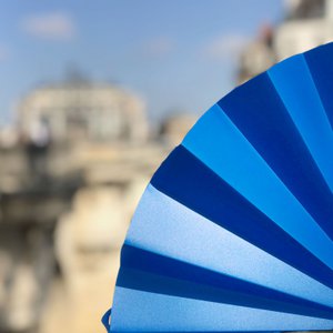 Hand fan, fan, fan, light blue opaque