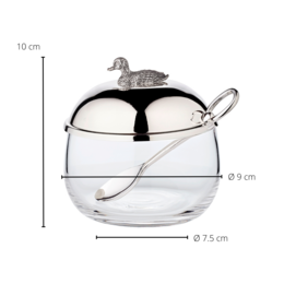 EDZARD jam jar duck with spoon, noble silver-plated, height 10 cm, diameter 10 cm