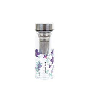 DOPPELWANDIGE GLAS-TEETASSE mit violettem Unterteil 350 ML