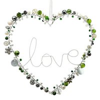 Kralenhart 17x17cm, belettering "Love", groen/wit