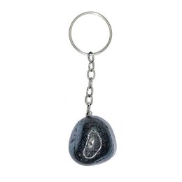  Hematite keychain with a tumbled stone design. Durable metal ring and chain. Unique natural stone accessory.