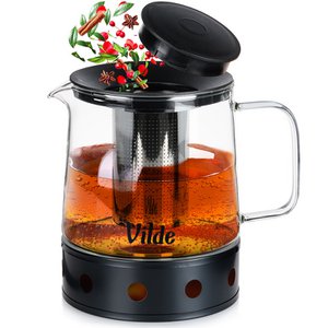 Teekanne mit Infuser-Glas-Wärme-resistent mit wärmer 1,5 l
