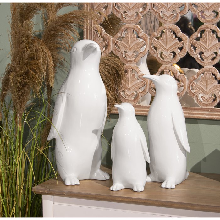 Sculpture Décoration En Céramique Dorée De Pingouin Élégante