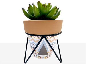 MACETA SURT. ETNISCH KERAMIEK MET METALEN BOVEN HM84581