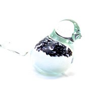 White Glass Bird - black speckled - ø 12 cm - Handmade