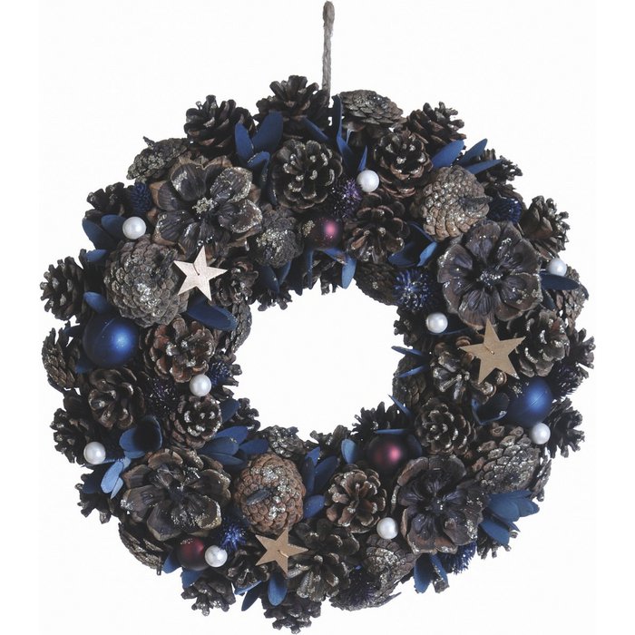 Kerstkrans landelijk | ø 40 cm | krans landelijk rond | kerstdecoratie deurkrans | Krans voor de kerst | kerstversiering kransen | Blauw Inkopen online | Orderchamp