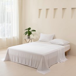  Premium white bamboo sheet set with 400TC Tanboocel fabric, available in multiple sizes.