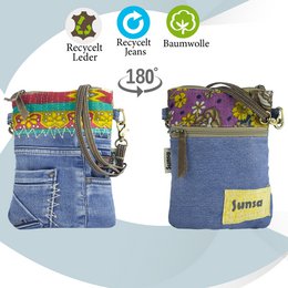Sunsa lille bæredygtig skuldertaske til kvinder. Skuldertaske lavet af genbrugte jeans & canvas (canvas). Håndtaske vintage retro stil. Crossbody taske til kvinder.