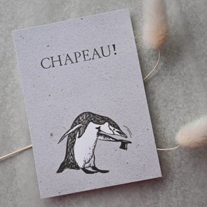 Kleine Karte "Chapeau!" mit Illustration Pinguin
