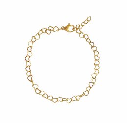 Gold-toned bracelet with heart-shaped links, suitable for charm bracelets.