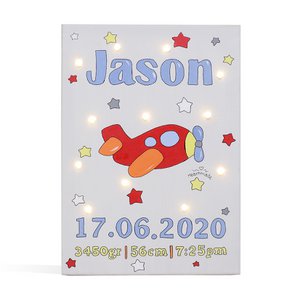 Vliegtuig (geboorteinformatie) Led licht canvas