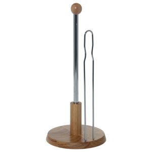 CHROM-METALL-KÜCHENROLLENHALTER MIT HOLZSOCKEL _°16X36CM CU82057