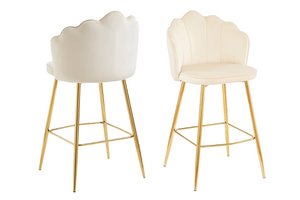 Set van 2 barkrukken met schelpdesign in beige fluweel