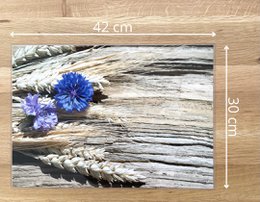 Artipics manteles individuales manteles individuales, 4 piezas, acianos lavables sobre madera flotante, manteles individuales de plástico, 42x30 cm, acianos con mazorcas de maíz, motivo de verano, decoración de mesa natural, estilo rústico