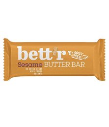 Organic sesame butter bar, 30g, rectangular shape, tan color, simple text branding.