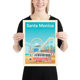 Affiche Santa Monica Vintage | Poster Ville Santa Monica Californie États-Unis
