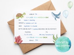 Underwater invitation card set to fill out including envelopes for shark children's birthday parties or mermaid parties