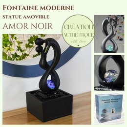 Indendørs springvand - Amor Sort - Moderne med farverigt LED-lys - Aftagelig Lovers Skulptur - Moderne interiørdekoration - Roterende bold