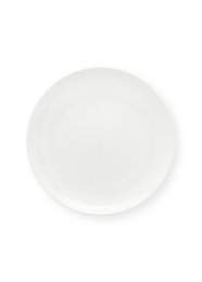 Large white ceramic plate, 35.5cm in diameter, suitable for serving meals or displaying decorative items.