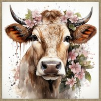 Poster in frame bull floral wreath