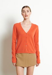 LILLY 7 Tangerine taillierter Kaschmir-Cardigan mit V-Ausschnitt