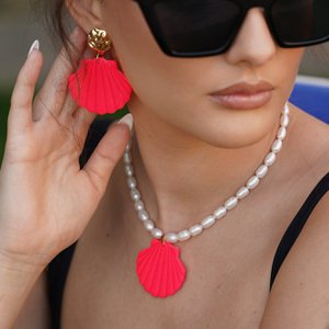 Zeemeermin - Fluo roze parel- en schelpketting